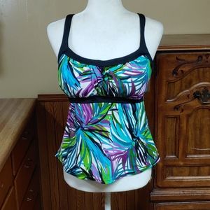 Caribbean Joe Tropical Framed Peasant Tankini Top 16 NWOT